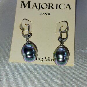 Majorica pearl dangling earrings in sterling silver